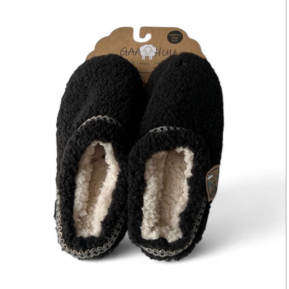 GaaHuu Indoor/Outdoor Memory Foam Clog Slippers Black Sherpa Women L 9-10 NEW